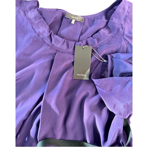 NWT Vera Wang Purple Silk Blouse w/Black Wrap Around Belt Size 8 - Picture 10 of 15